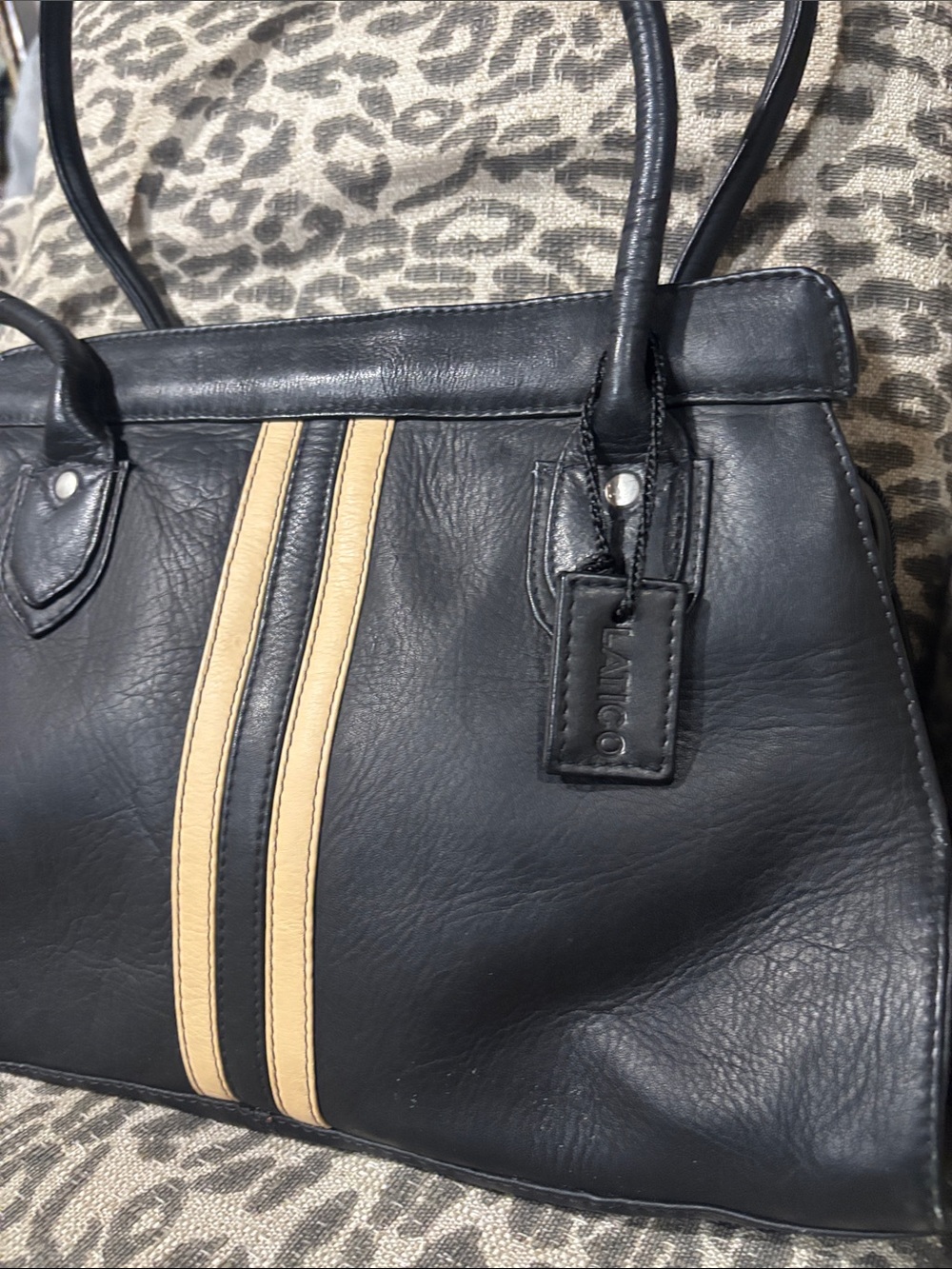 Latico vintage black soft leather striped shoulder bag classic medium purse - Picture 4 of 16